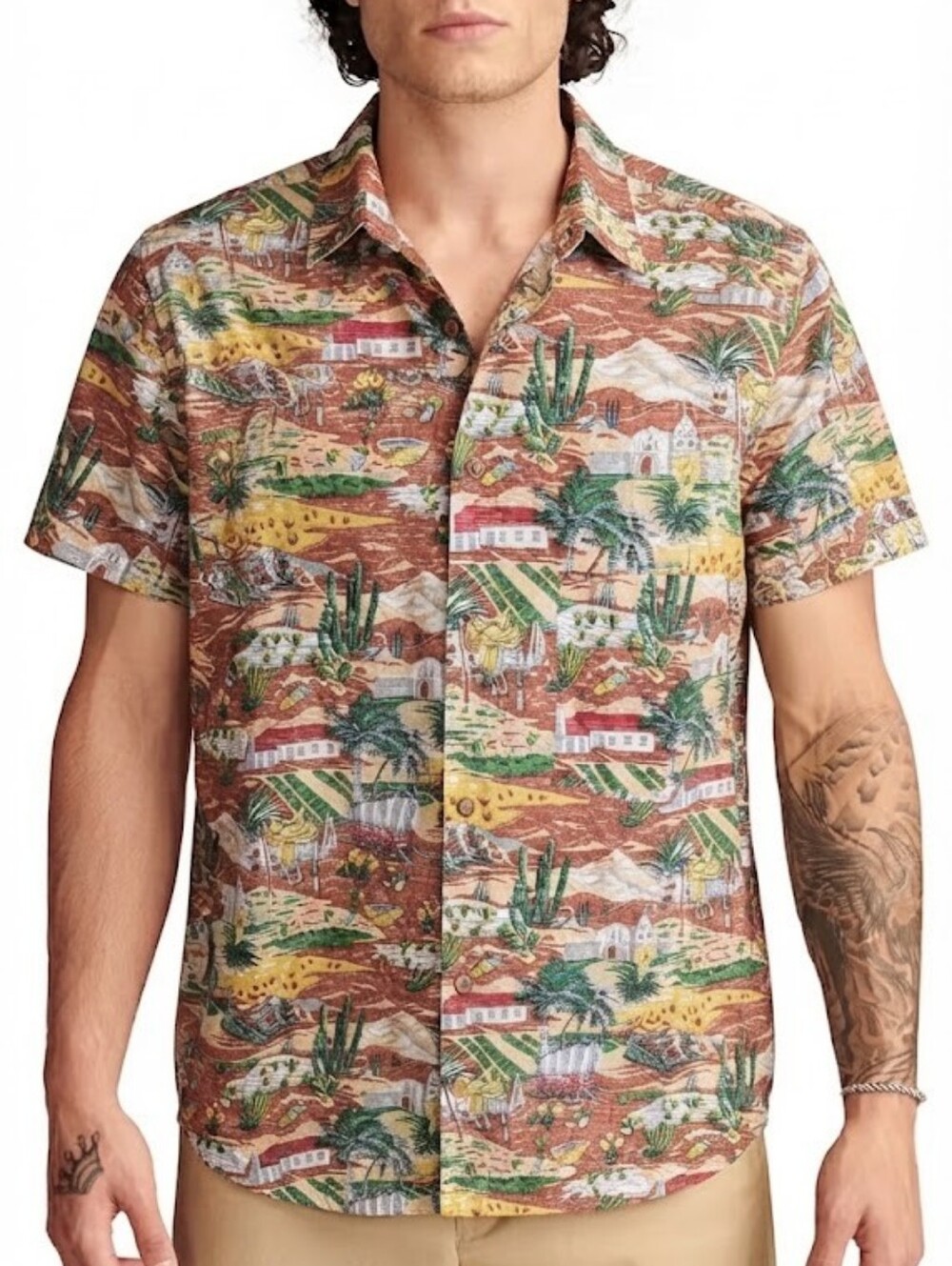 Lucky Brand Short-Sleeve Desert Scene Southwestern Western Button-Down Shirt